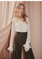 V Neck Ruffled Lace Chiffon Shirt