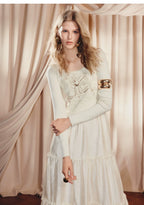 Beige Ruffled Cake Knitted Long Sleeve Dress