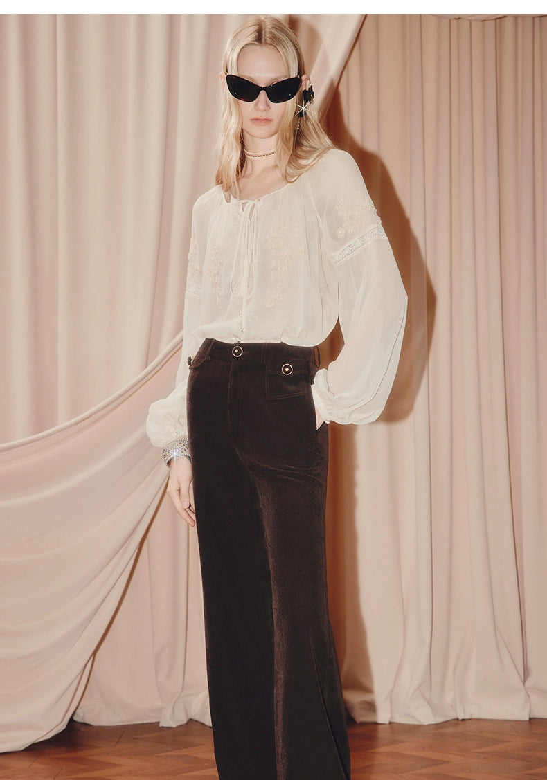 Chiffon Shirt Round Neck Lace Blouse