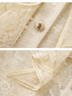 V Neck Ruffled Lace Chiffon Shirt