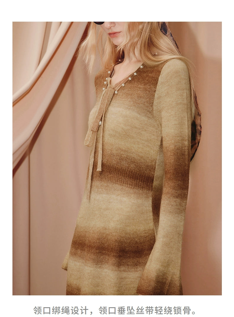 Gradient Striped Knitted Sweater Dress