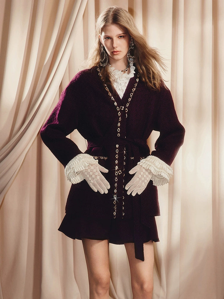 Fuchsia Lace-Up Knitted Cardigan