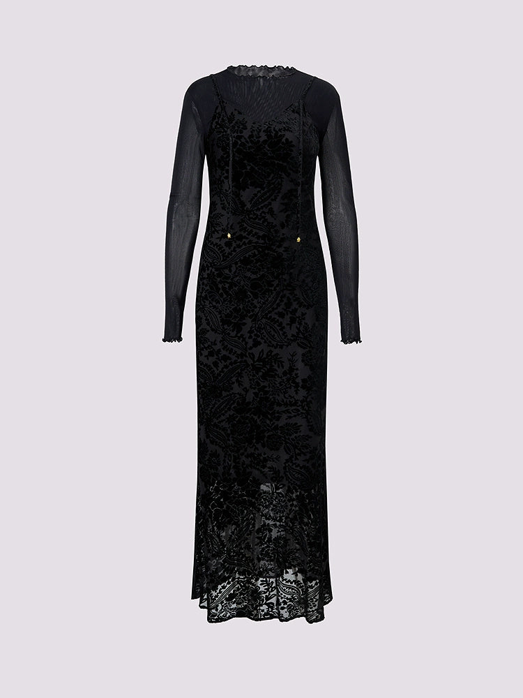 Elegant Velvet Slim Ftting X Shape Lace Dress
