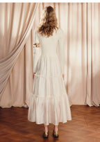 Beige Ruffled Cake Knitted Long Sleeve Dress