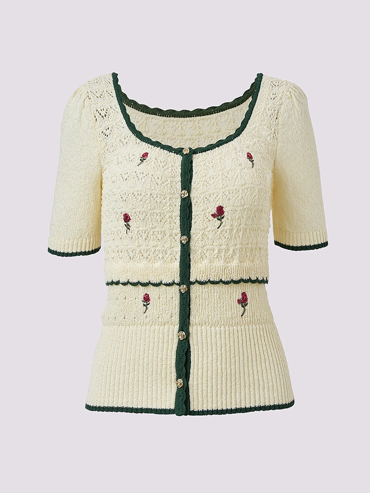 Embroidered U Neck Knitted Sweater