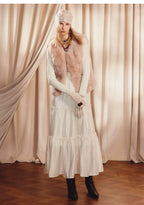 Beige Ruffled Cake Knitted Long Sleeve Dress