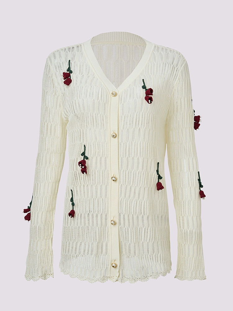 Bohemian V-neck Hollow  Crochet Knitted Jacket Cardigan