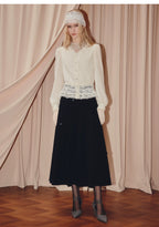 Velvet Lace V-neck Long-sleeved Top