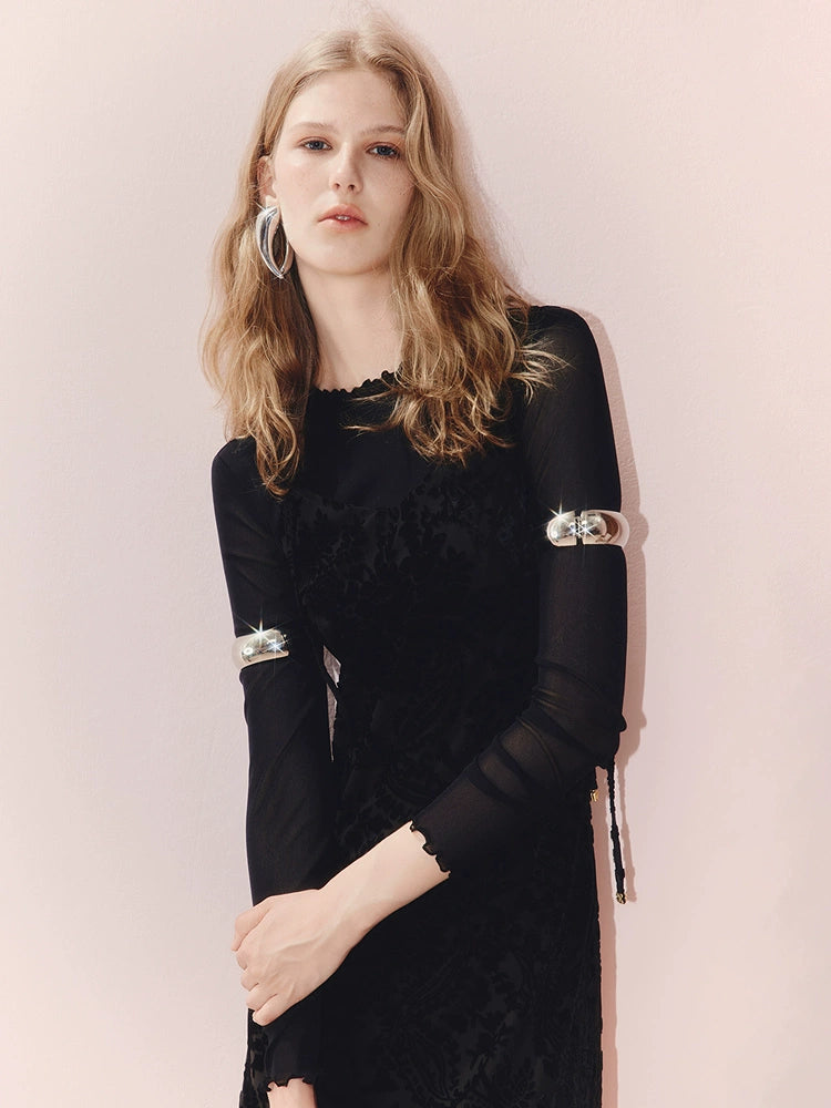 Elegant Velvet Slim Ftting X Shape Lace Dress