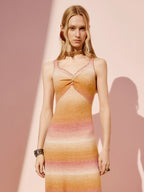 Orange Sleeveless Wool A Line Knitted Midi Dress