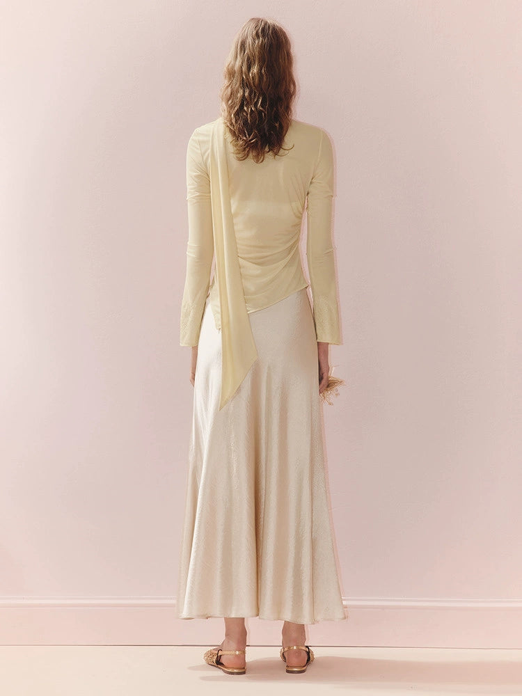 Satin Crew Neck Long Sleeve Top