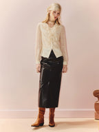 Lace Chiffon V Neck Long Sleeve Top