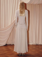 Khaki Crew Collar A Line Long Sleeve Dress