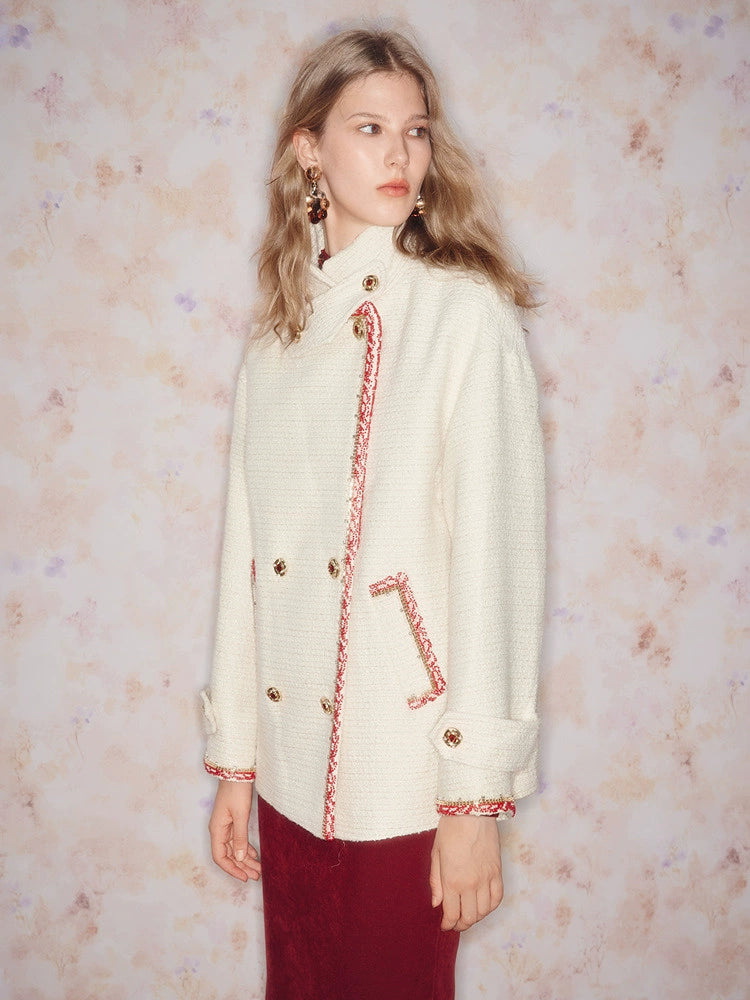 Stand Collar Wool Long Sleeve Coat