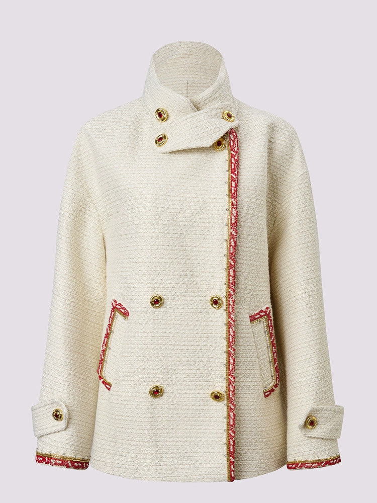 Stand Collar Wool Long Sleeve Coat