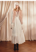 Beige Ruffled Cake Knitted Long Sleeve Dress