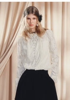 Vintage Lace Long Sleeve Ruffled Blouse