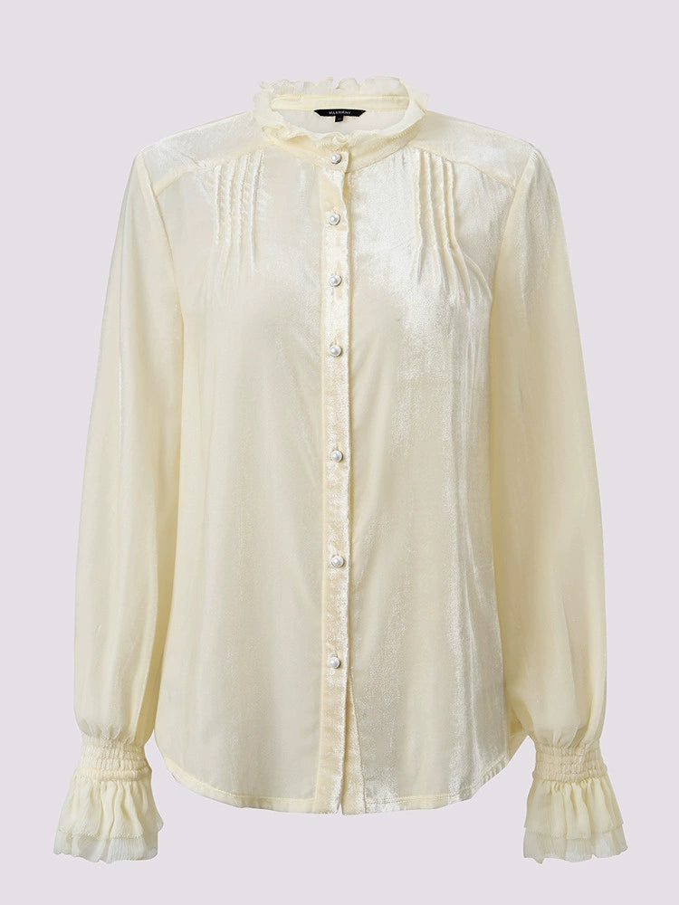 Velvet Long Flare Sleeve Blouse