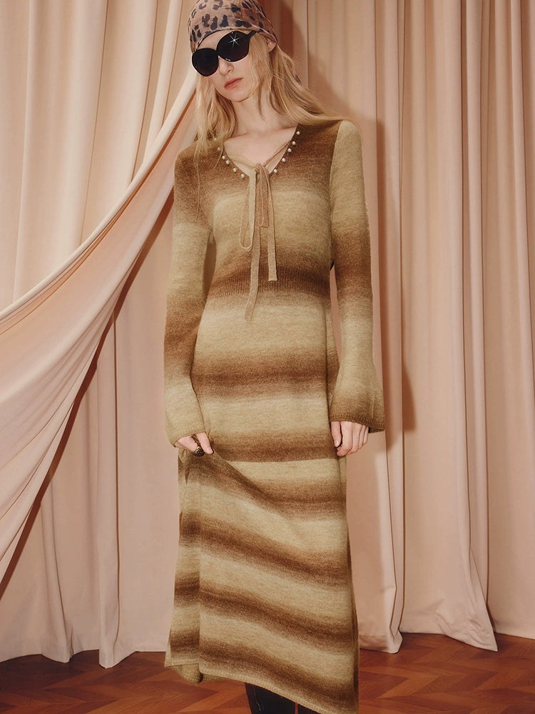 Gradient Striped Knitted Sweater Dress