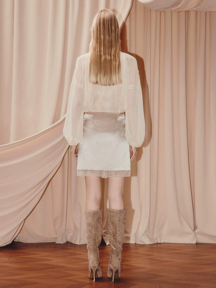 Chiffon Shirt Round Neck Lace Blouse