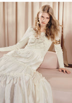 Beige Ruffled Cake Knitted Long Sleeve Dress