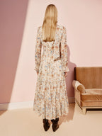 Boho Print Floral V Neck Long Sleeve Maxi Dress