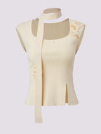 Silm Fit Flower Knitted Vest Sweater