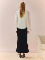 Ruffled V Neck Loose Long Sleeve Satin Top