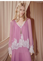 Pink V Neck Long Sleeve Loose Fit Two Piece Dress