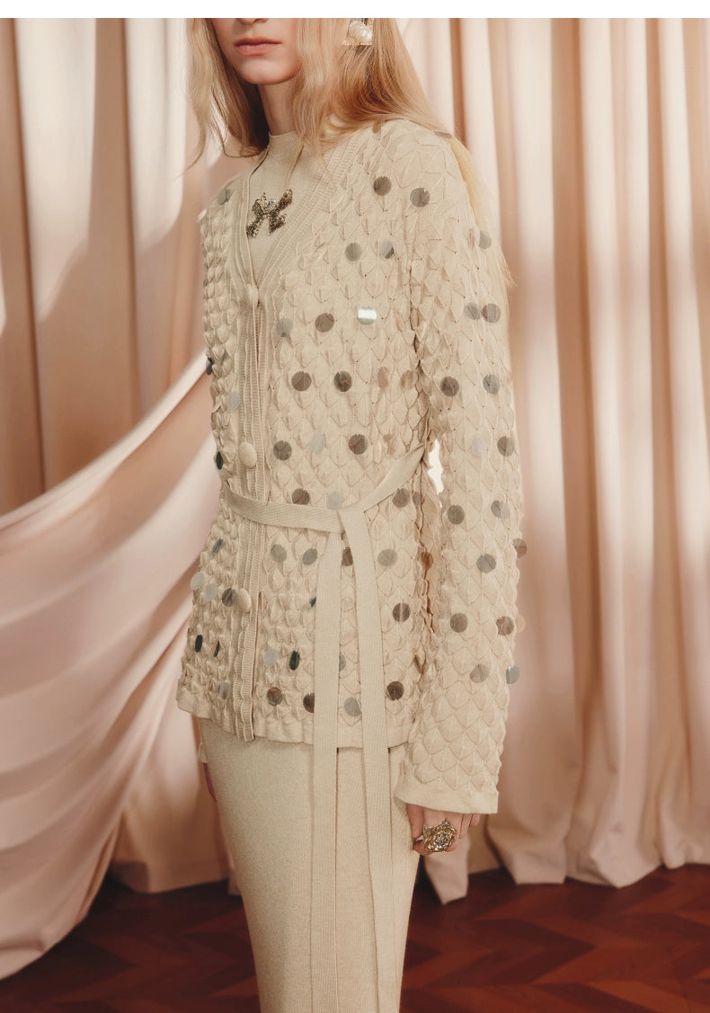 Wool Cardigan Sequins Loose Knitted Coat