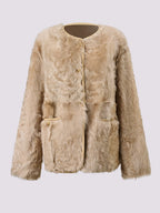 Loose Fit Wool And Leather Round Neck Coat