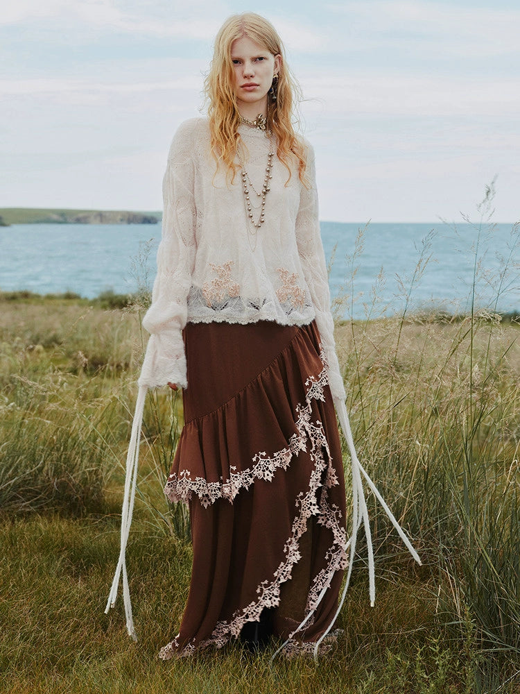 Hollow Lace Embroidered Knitted Sweater