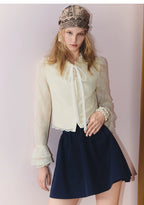 Lace Sleeve Double Flared Sleeves Short Blouse