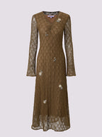 Brown V Neck Long Sleeve Dress