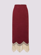 Red Lace Velvet H Shape Long Skirt