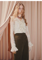 V Neck Ruffled Lace Chiffon Shirt