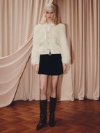 Fox Fur Round Neck Button Front Jacket Coat