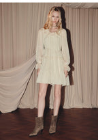 Beige Chiffon V Neck Ruffled Mini Dress