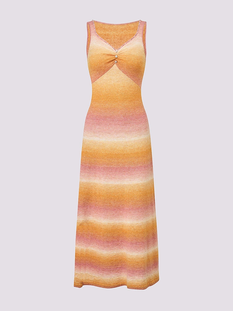 Orange Sleeveless Wool A Line Knitted Midi Dress