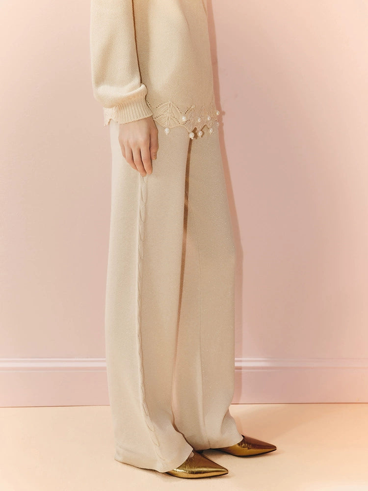 Wool Wide Leg Knitted Trousers