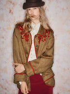 Embroidered Lapel Suede Fleece Jacket