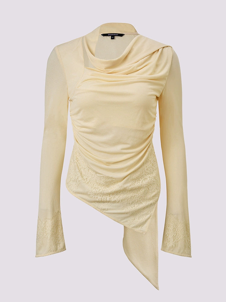 Satin Crew Neck Long Sleeve Top