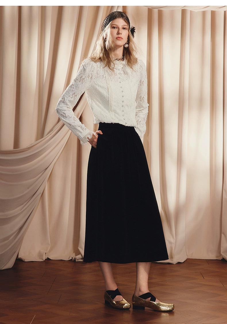 A-shaped Pleated Velvet Umbrella-shaped Skirt