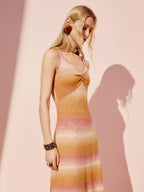 Orange Sleeveless Wool A Line Knitted Midi Dress