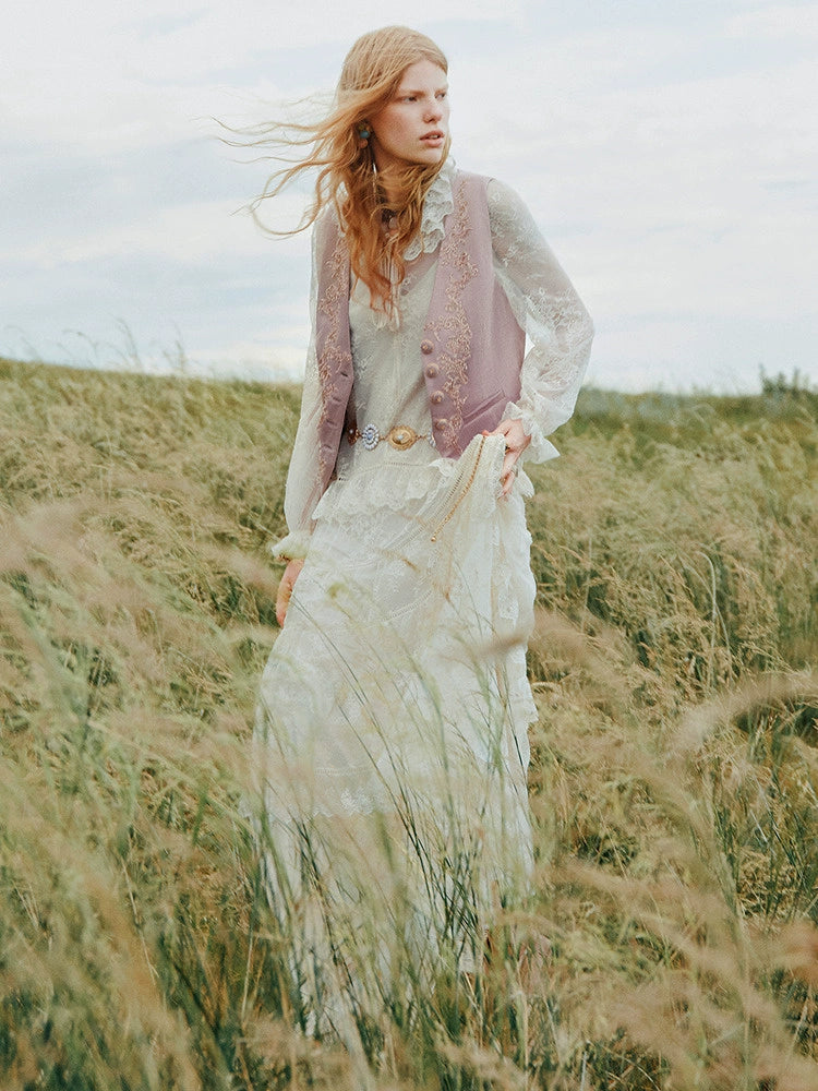 White Bohemian Lace Long Sleeve Maxi Dress