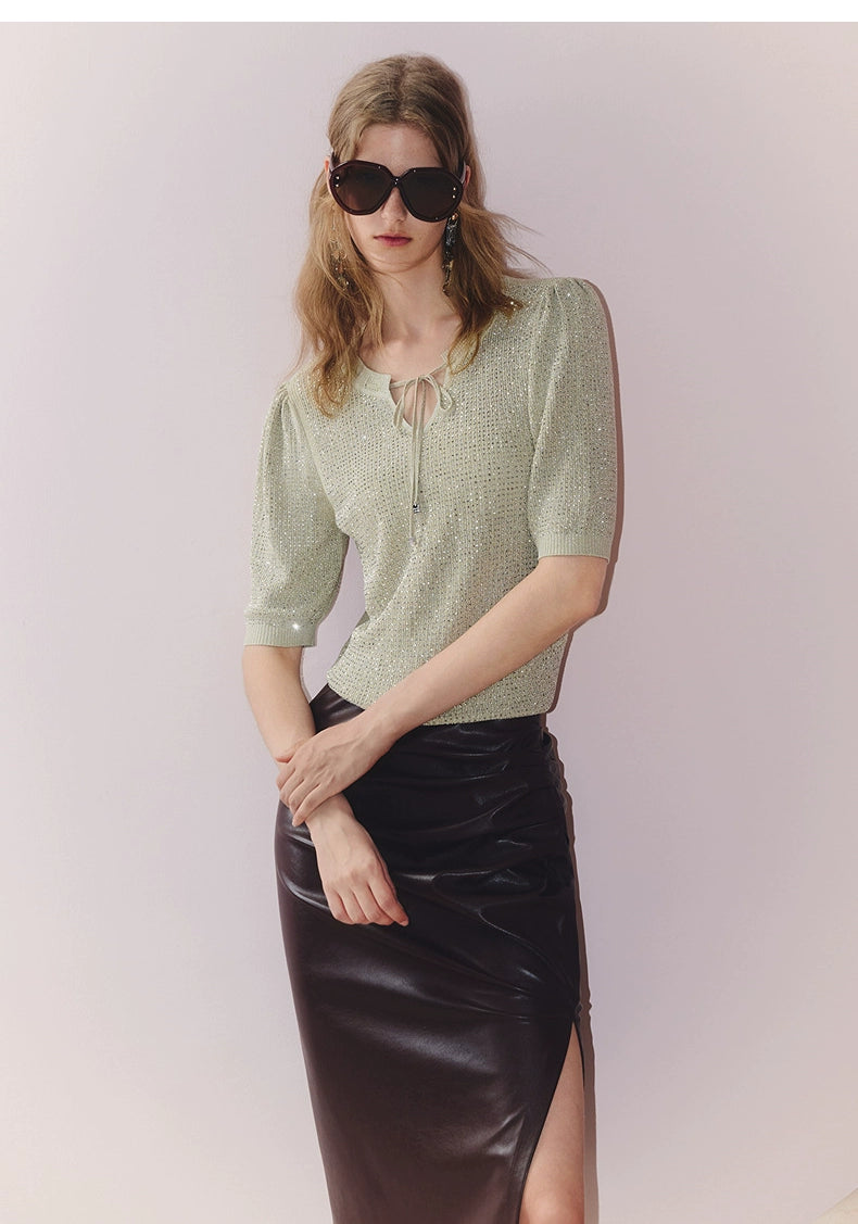 V Neck Pullover Knitted Top