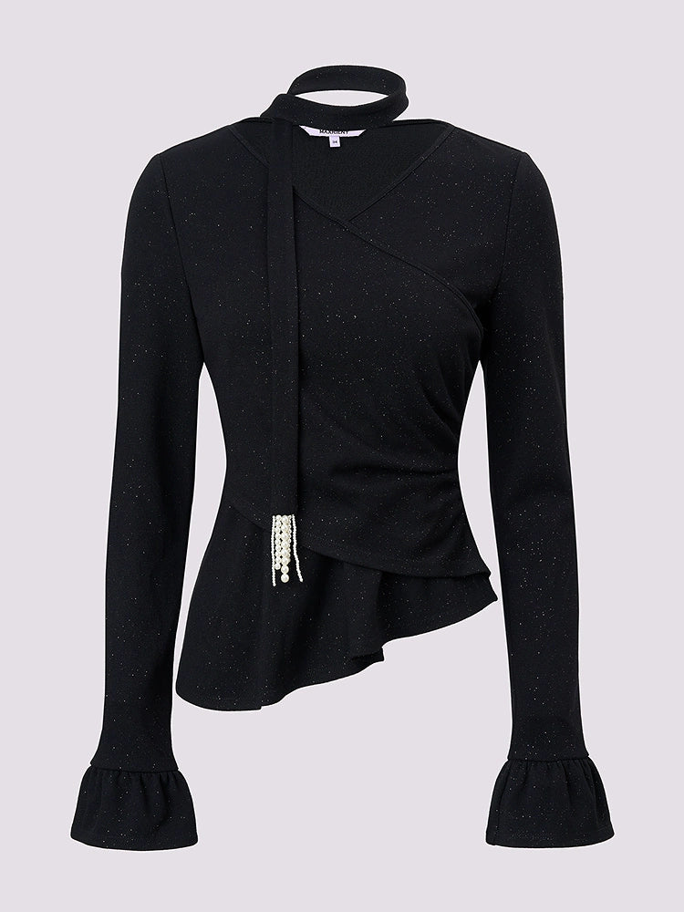 Vintage Sequin X-shaped Long-sleeved Top