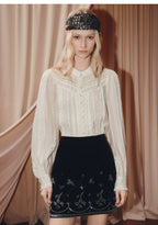 Vintage Lace Shirt Satin Long Sleeve Blouse