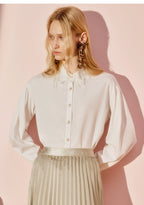 Embroidered Neck Loose Long-sleeved Top