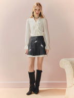 Ruffled V Neck Loose Long Sleeve Satin Top